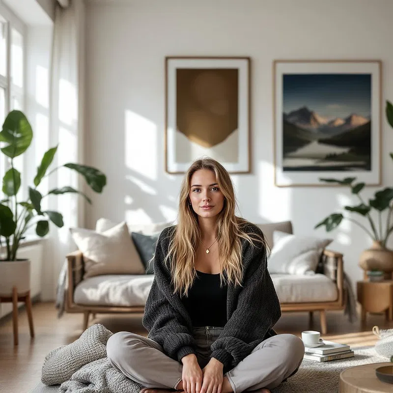 Scandinavian woman in a minimalist home interior