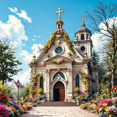 Majestic church with Easter decorations