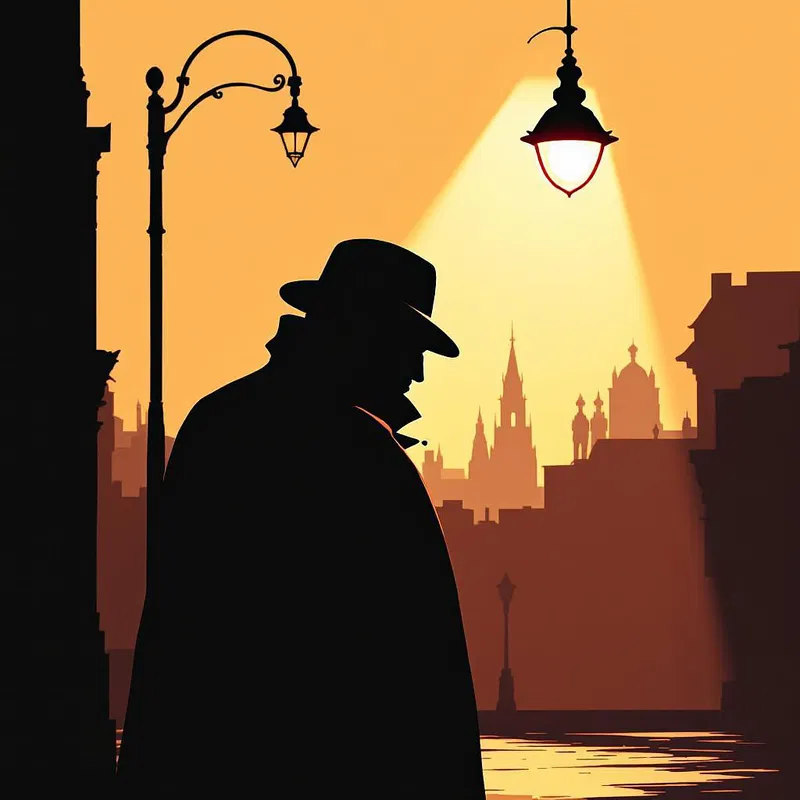 Film noir movie poster with detective silhouette