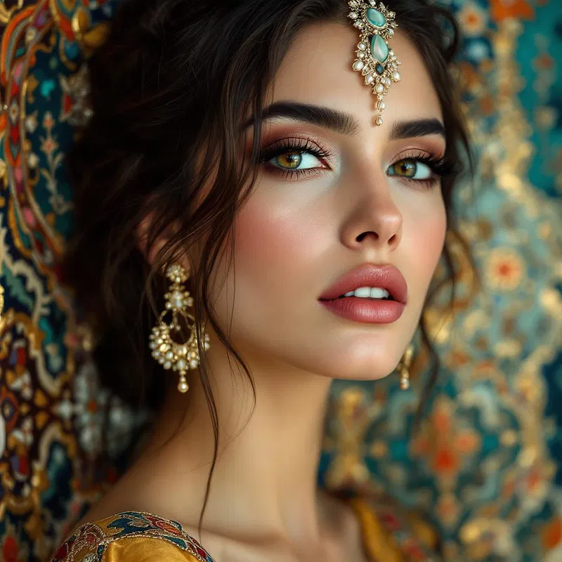 Elegant Middle Eastern woman with vibrant patterns