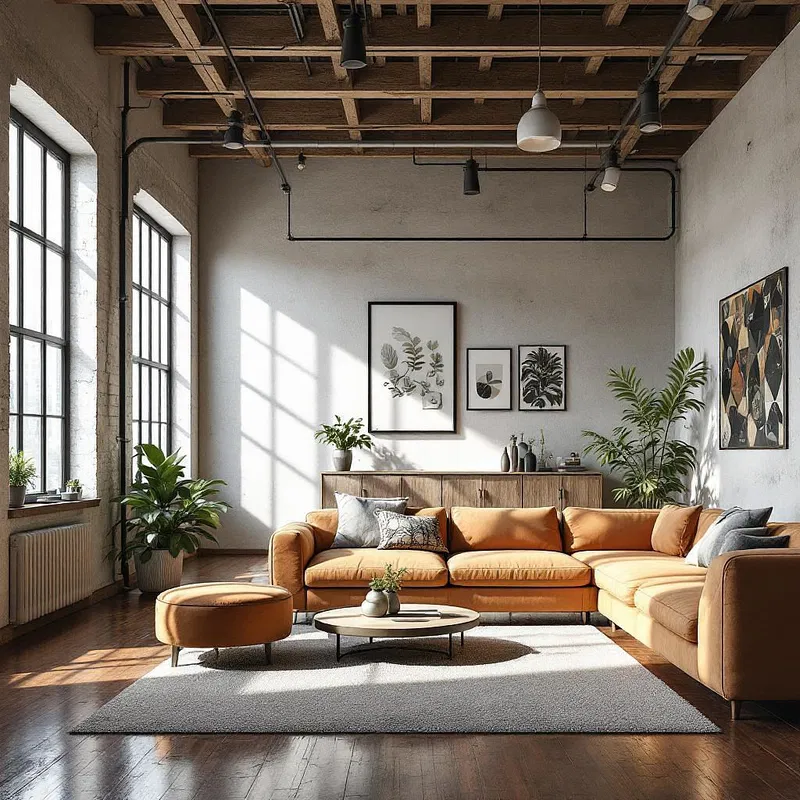 AI rendering of an industrial-style loft apartment