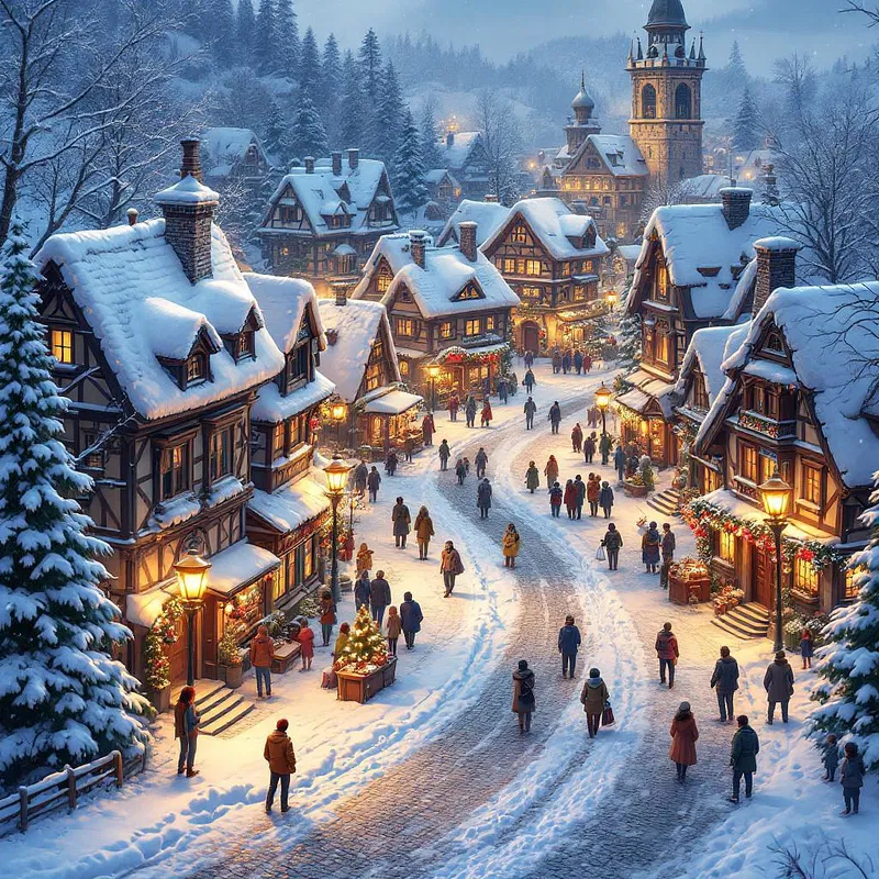 AI-created winter village scene