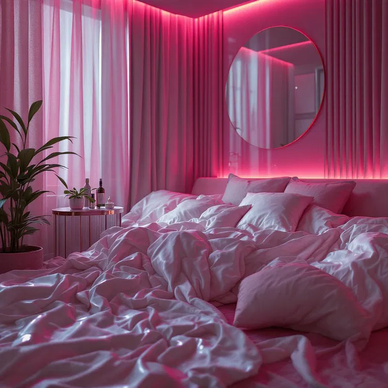 Elegant cyberpunk boudoir with soft hues