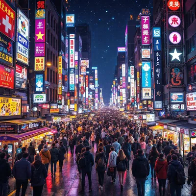 AI-generated image of a bustling city nightlife