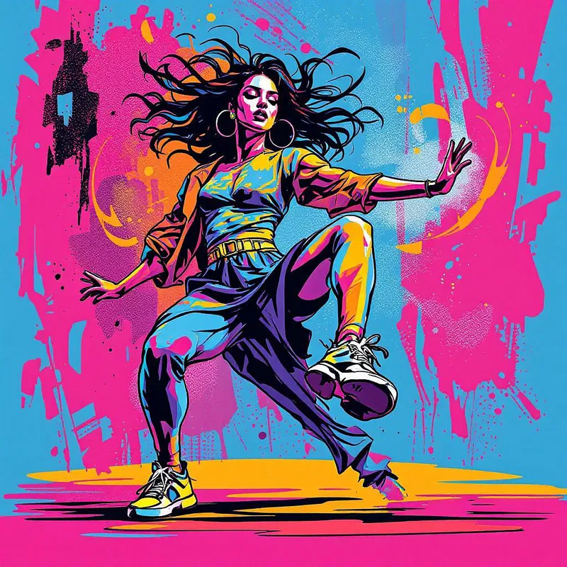 Expressive Pop Art dancer with vivid palette