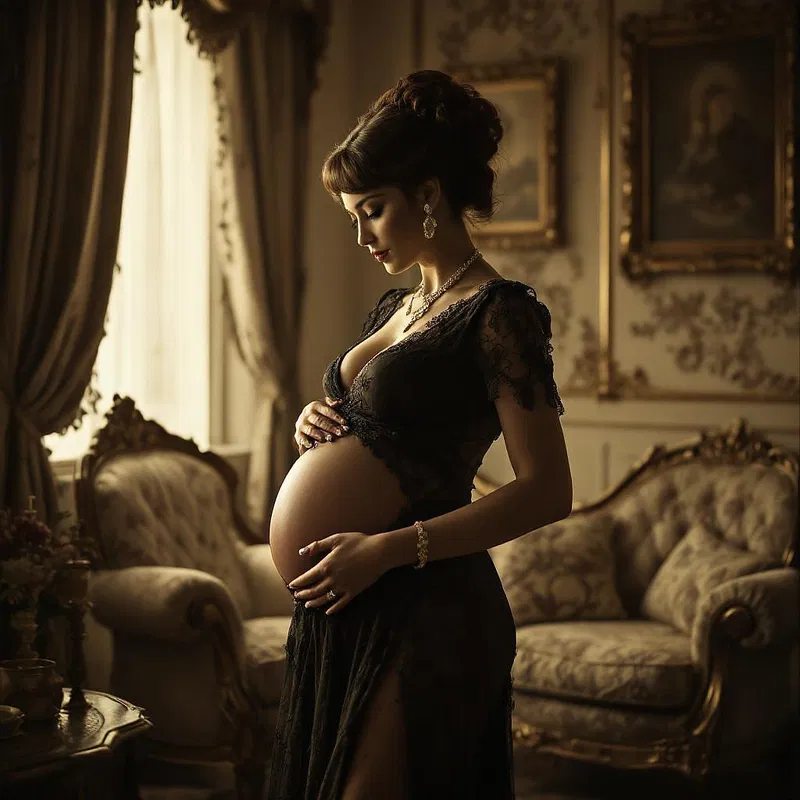 Vintage-inspired maternity glamour