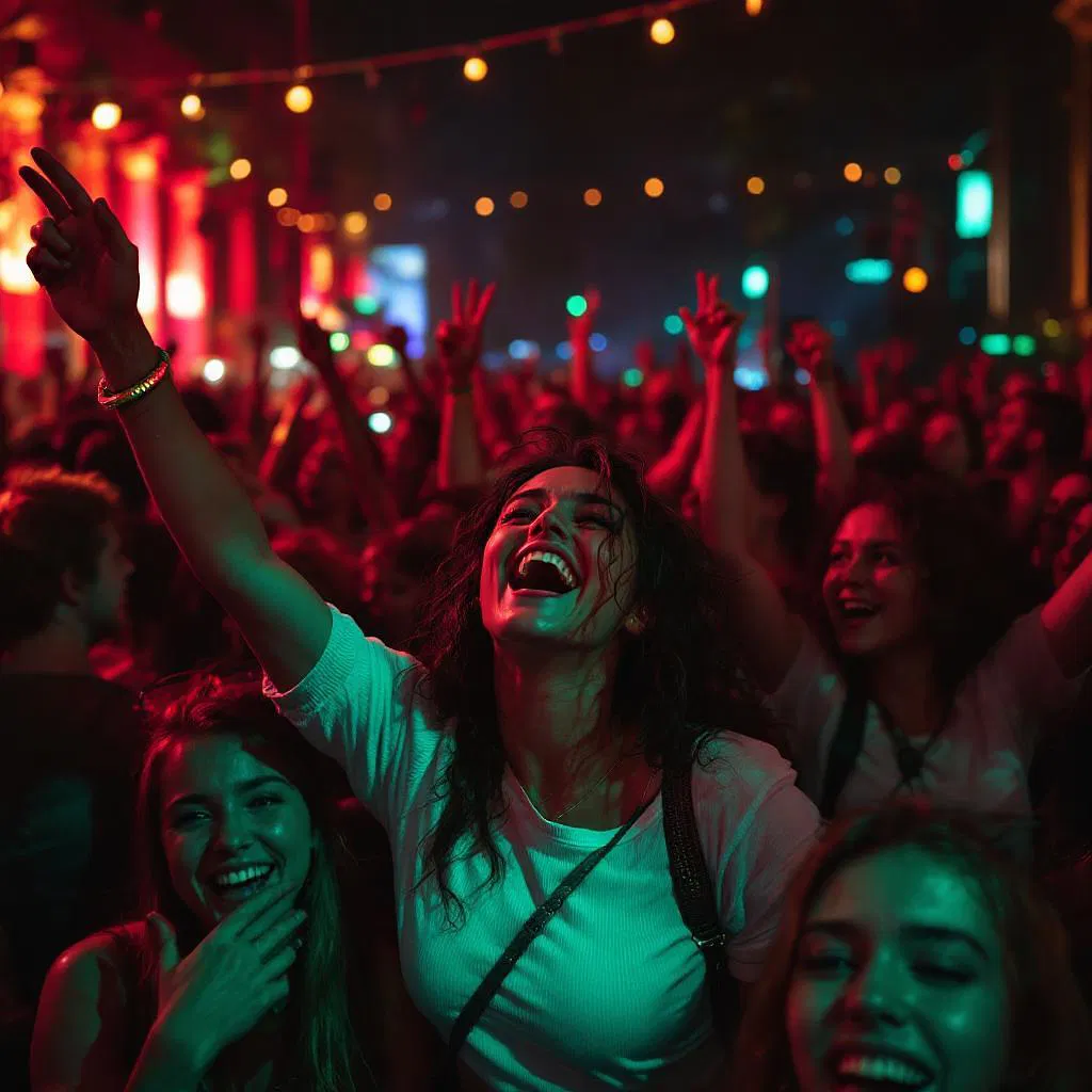 Enthusiastic Berlin party crowd captured through AI