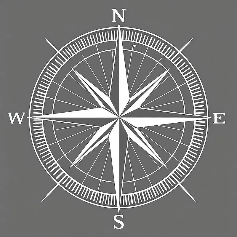 Minimalist icon representing a compass, AI generated