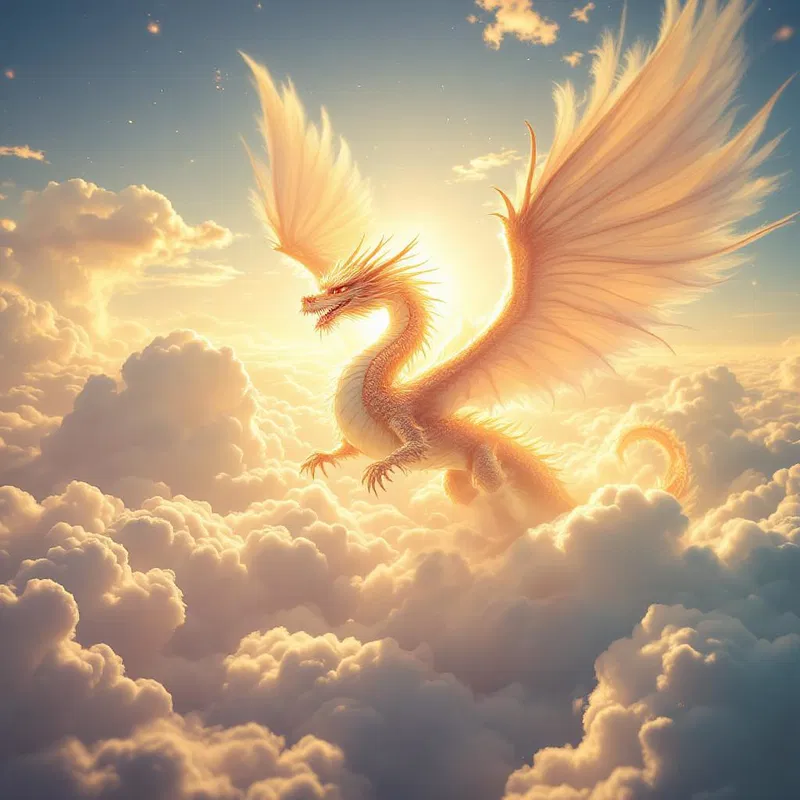 A radiant dragon surrounded by clouds.