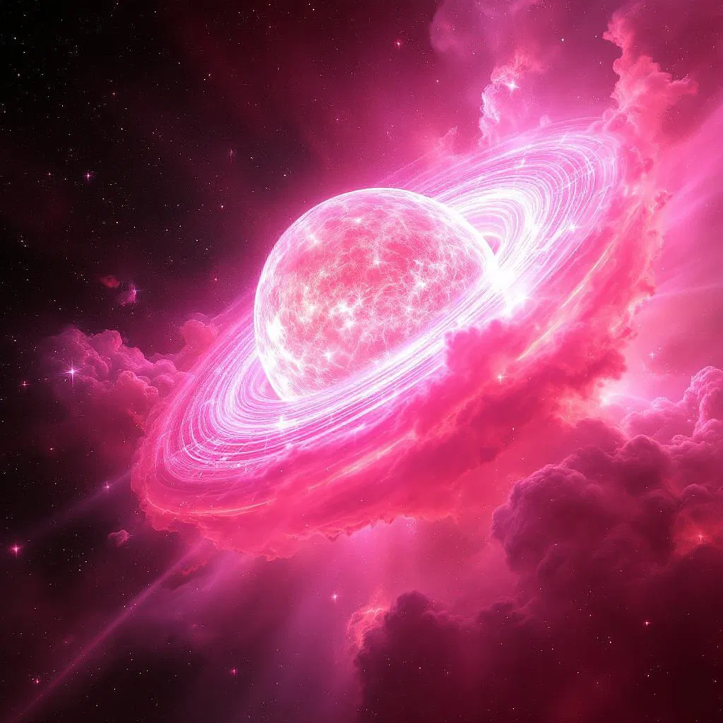 Pink fever-themed digital art of a celestial body.