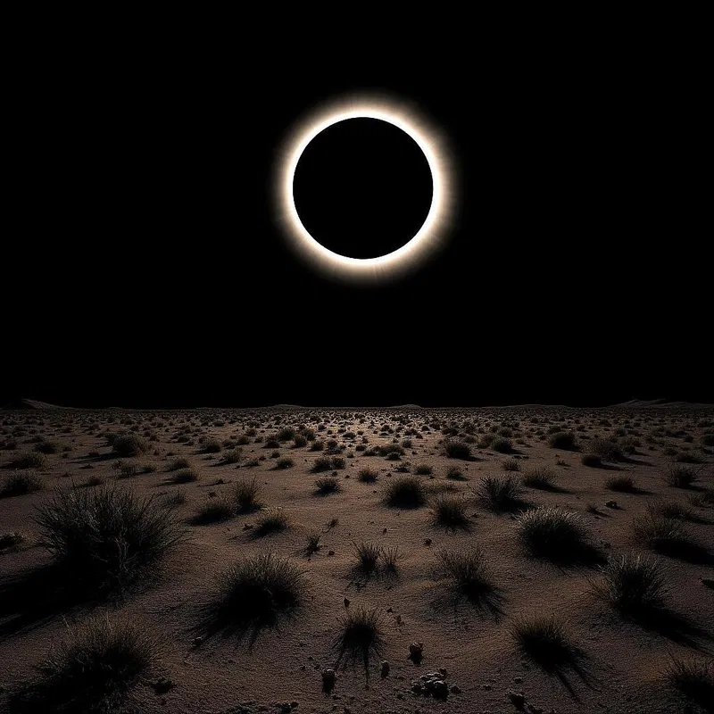 An eclipse viewed from a desert landscape