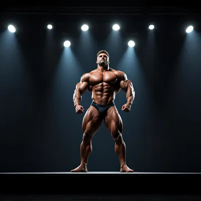 Muscular man posing on stage