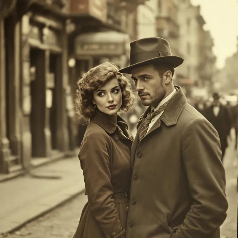 Vintage street scene with couple