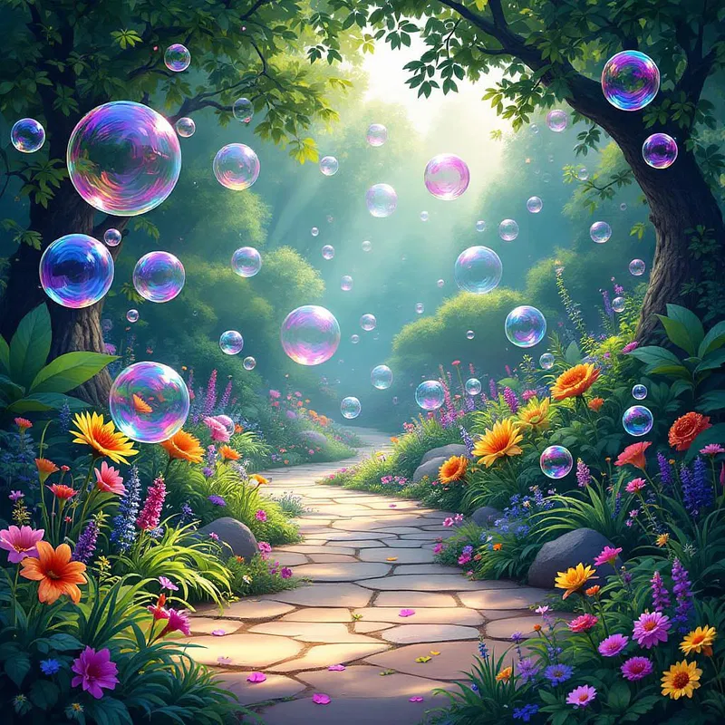 Whimsical bubbles in a magical garden