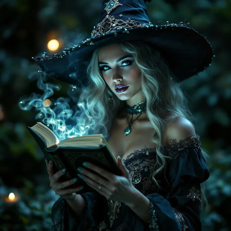 Enchanting witch with spellbound book