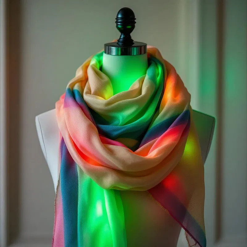 Neon scarf artfully draped on a mannequin.