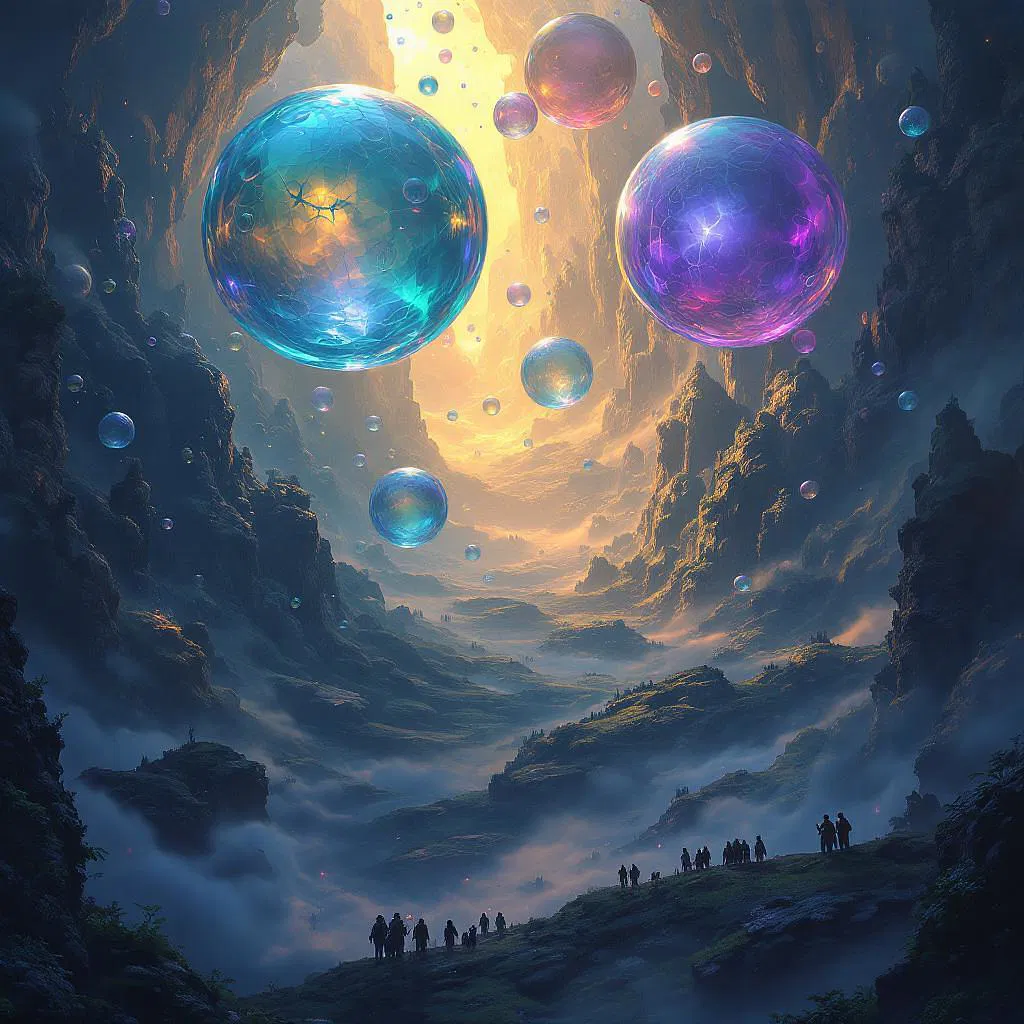 Epic fantasy scene with giant bubbles