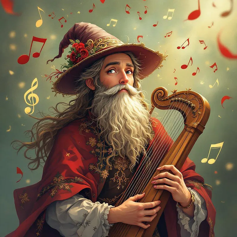 Charming anime bard with musical notes