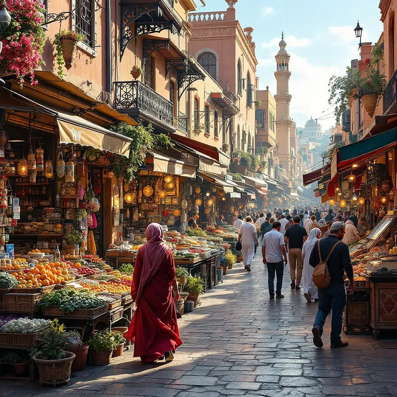 AI-generated image of a bustling Middle Eastern bazaar