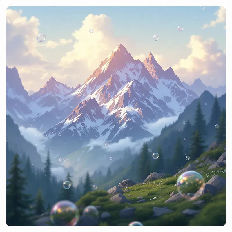 Bubble landscape art with mountains