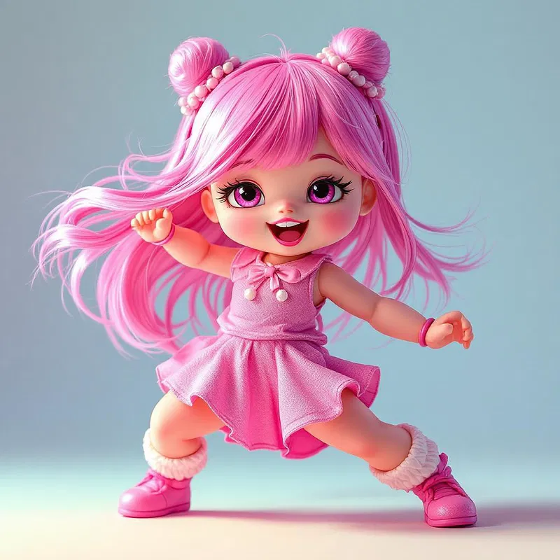 Anime pink doll with vivid features