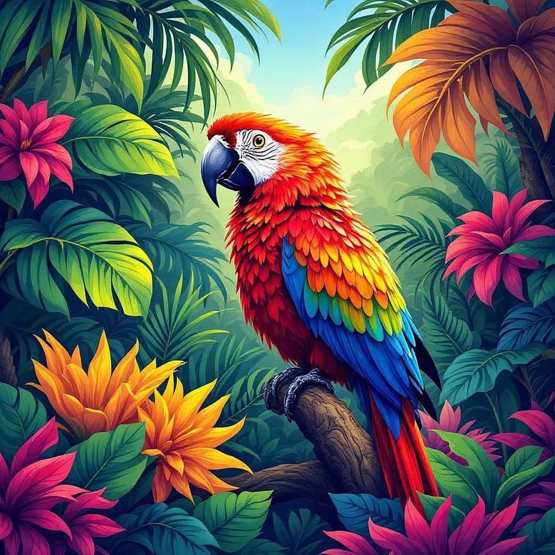 Colorful parrot in a tropical setting