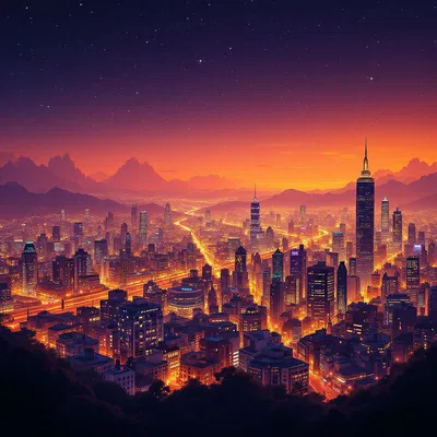 AI-created image of a bustling cityscape at night