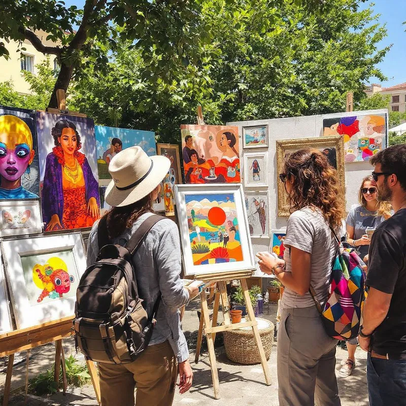 Digital nomad enjoying art at an open-air gallery