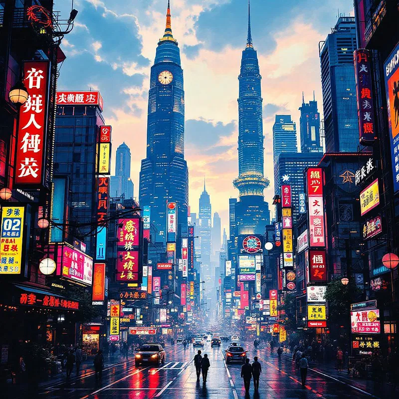 AI image of a dynamic Asian cityscape