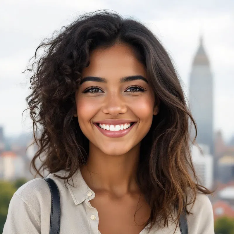 Smile of a multicultural woman, AI headshot.