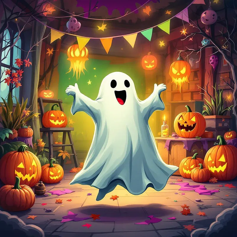 Playful ghost at a Halloween party