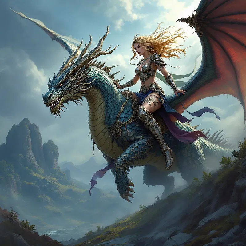 Warrior princess riding a dragon