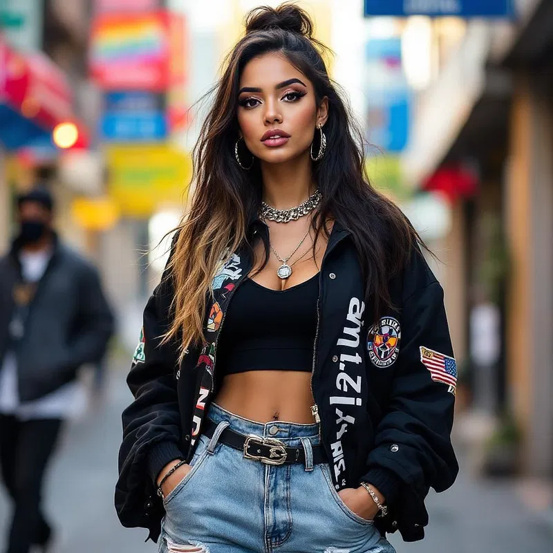 Confident Latina fashionista in streetwear