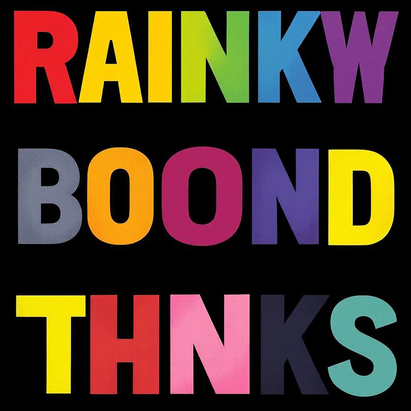 Typography art featuring bold block letters in rainbow colors