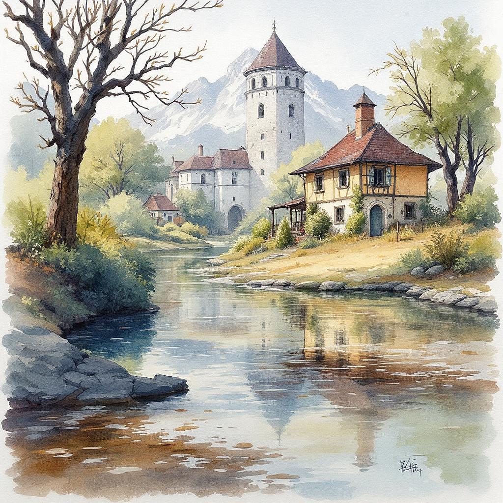 AI-enhanced realism in a watercolor scene