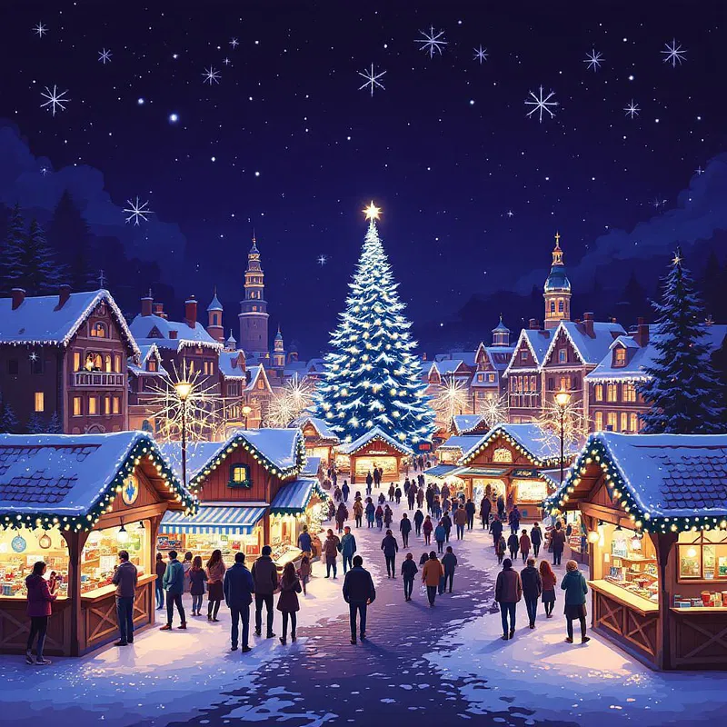 AI visualization of a traditional Christmas market at night.