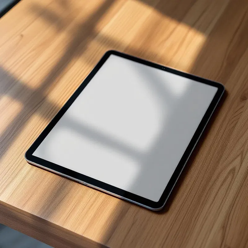 Modern tablet mockup on a wooden surface