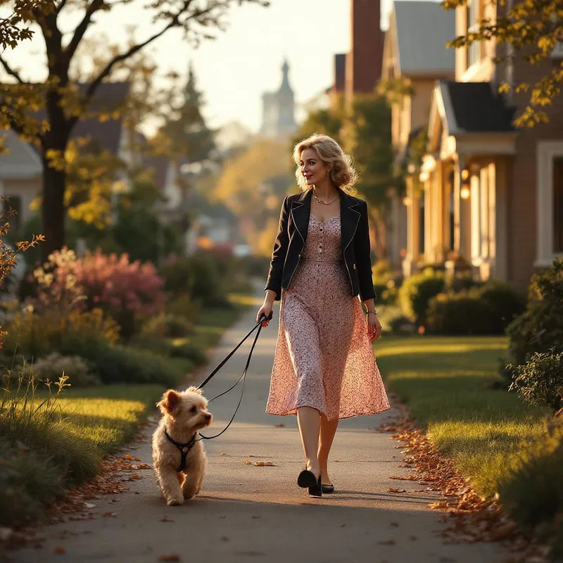 Tradwife walking a dog