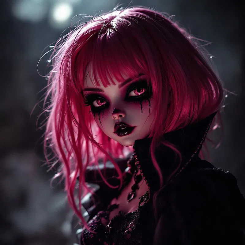 Gothic pink doll with dark attire