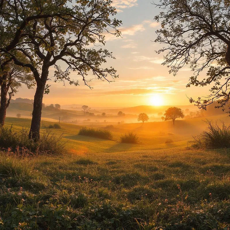 AI-created peaceful rural sunrise