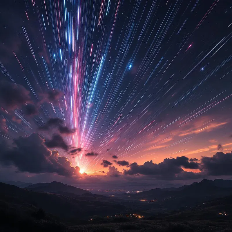 Meteor shower with vibrant trails