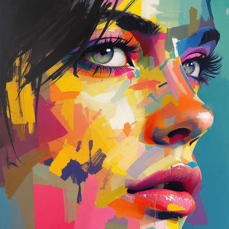 Dynamic abstract portrait with vibrant strokes