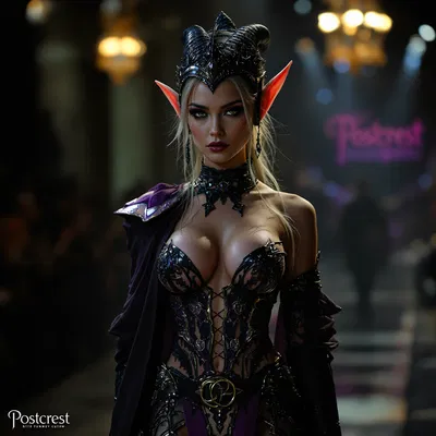 Artistic portrayal of a sexy elf costume on a mystical runway