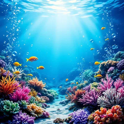 Underwater bubbles and coral reef