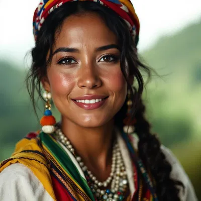 Traditional South American woman with serene expression