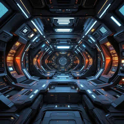 Spaceship interior with advanced technology