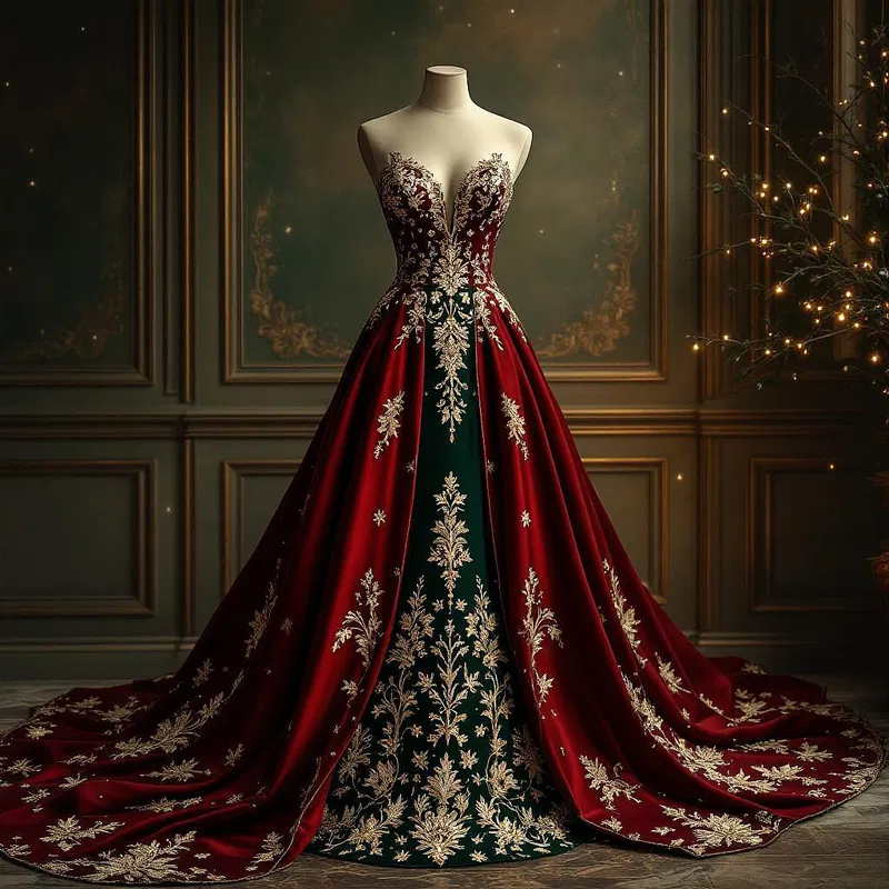 AI-generated elegant Christmas evening gown