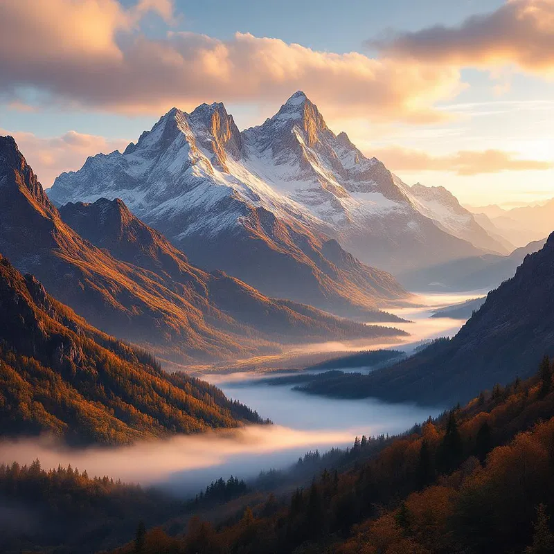 Majestic mountains during autumn sunrise