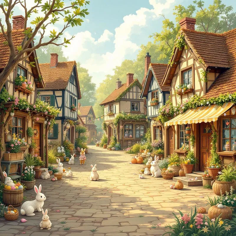 Charming rustic Easter village scene