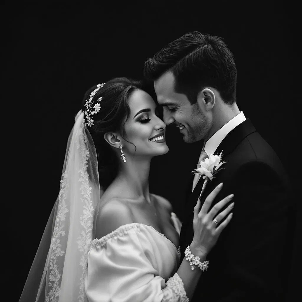 AI-designed artistic black and white wedding portrait